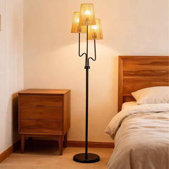 COSTWAY Black Farmhouse Standing Tree Floor Lamp with Metal Base and E27 Socket