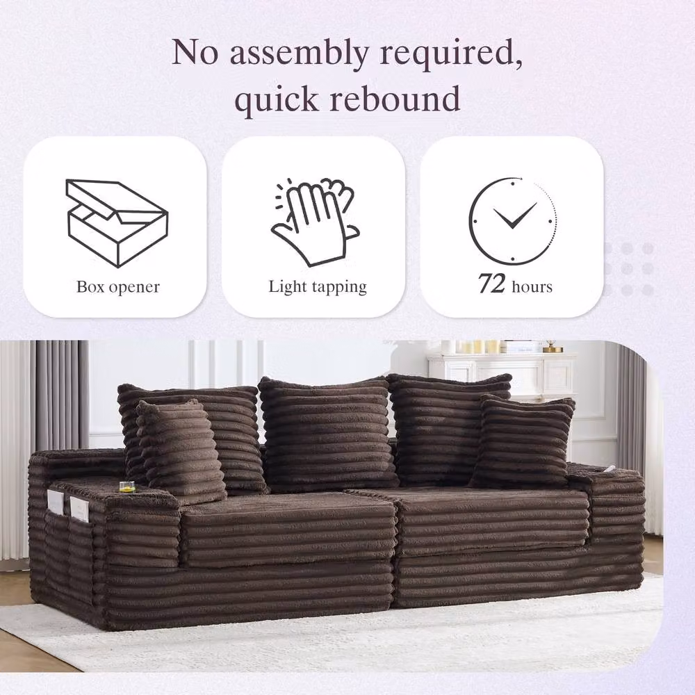 Matteo Corduroy Convertible Sofa Bed with Cup Holders and Pockets in Brown – 6