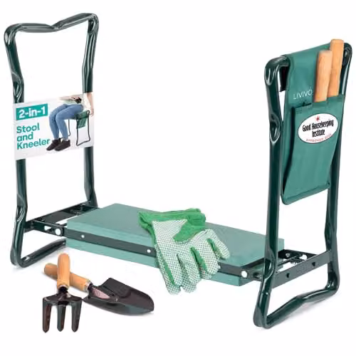 LIVIVO 2-in-1 Foldable Garden Kneeler and Seat with Handles, Foam Pad and Tool Bag in Green – 4