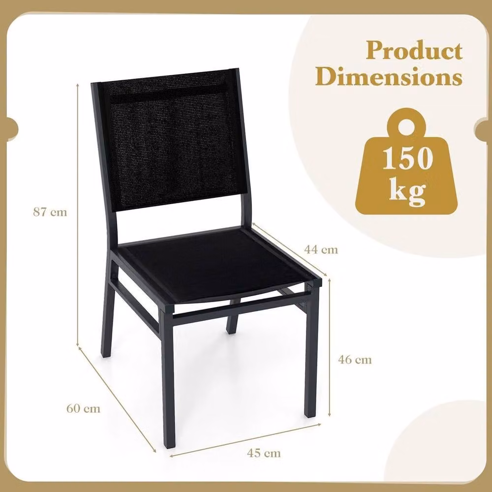 VOGREX Set of 2 Modern Matt Black Metal Armless Outdoor and Dining Chairs – 2