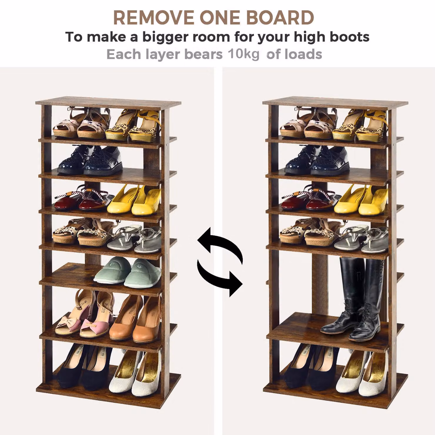 Costway 7-Tier Double Corner Shoe Rack and Vertical Display Shelf in Brown – 5