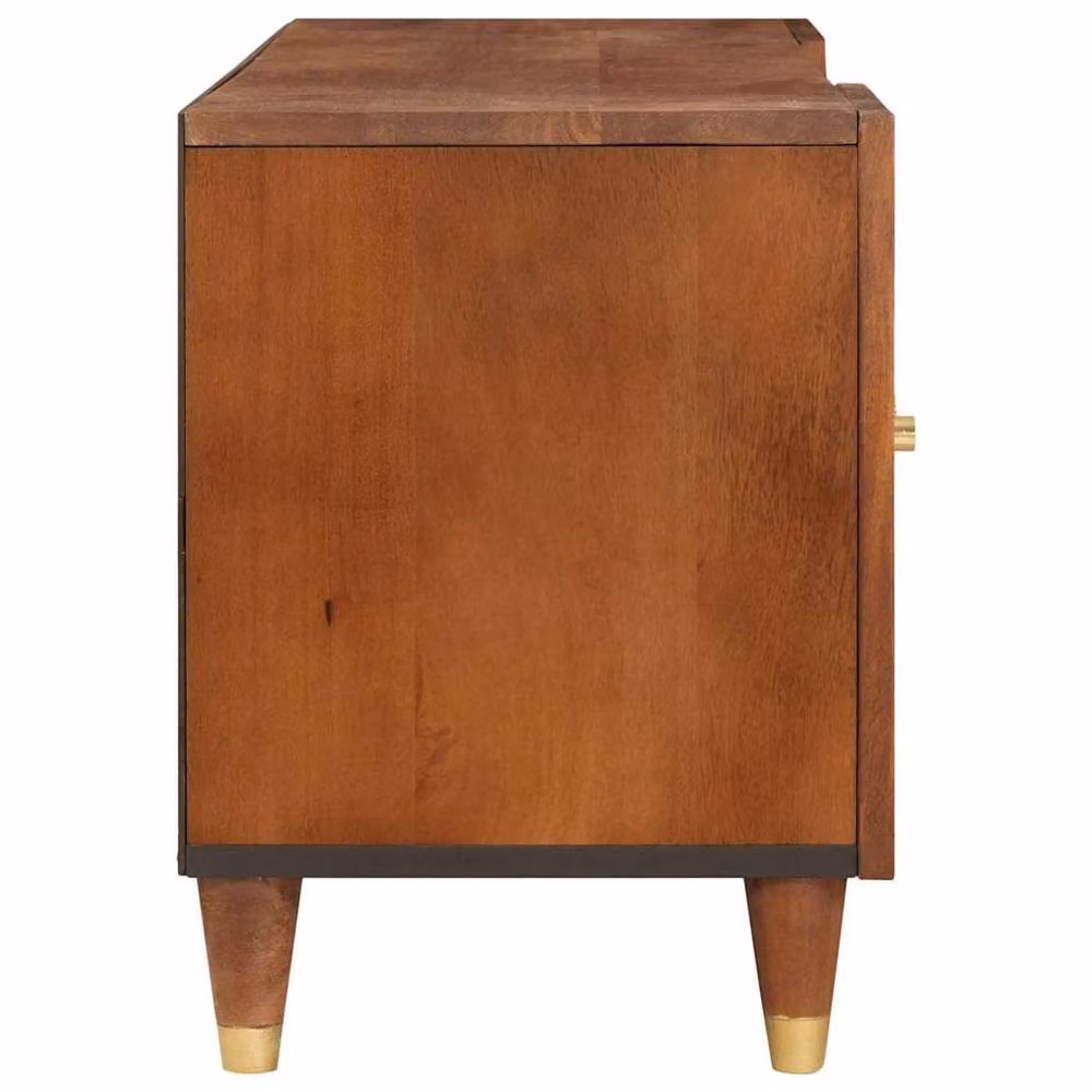 Berkfield Brown Cane and Solid Mango Wood Home Media Storage Cabinet – 3