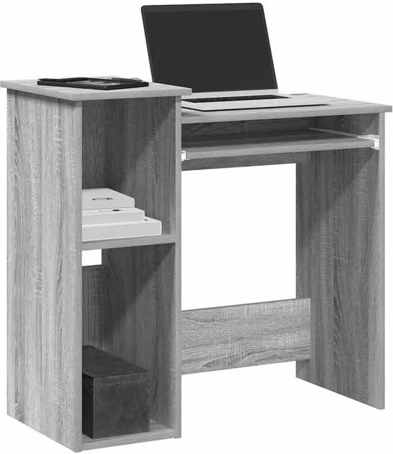 Berkfield Home Computer Desk with Shelves in Grey Sonoma, W/D/H: 84 x 40 x 78 cm