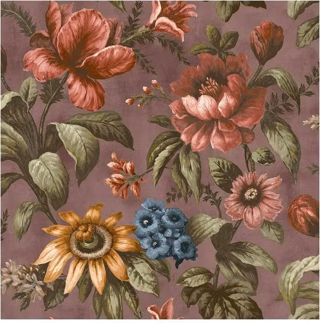 Superfresco Easy Gardenia Thistle Floral Wallpaper in Purple and Green, Width: 52 cm