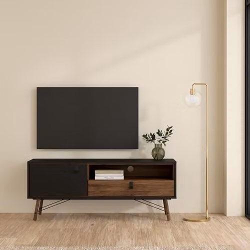 Furniture To Go Ry Modern Black Lacquered TV Unit with 1 Door and 1 Drawer, W/D/H: 150.29 x 40.1 x 59.59 cm – 2