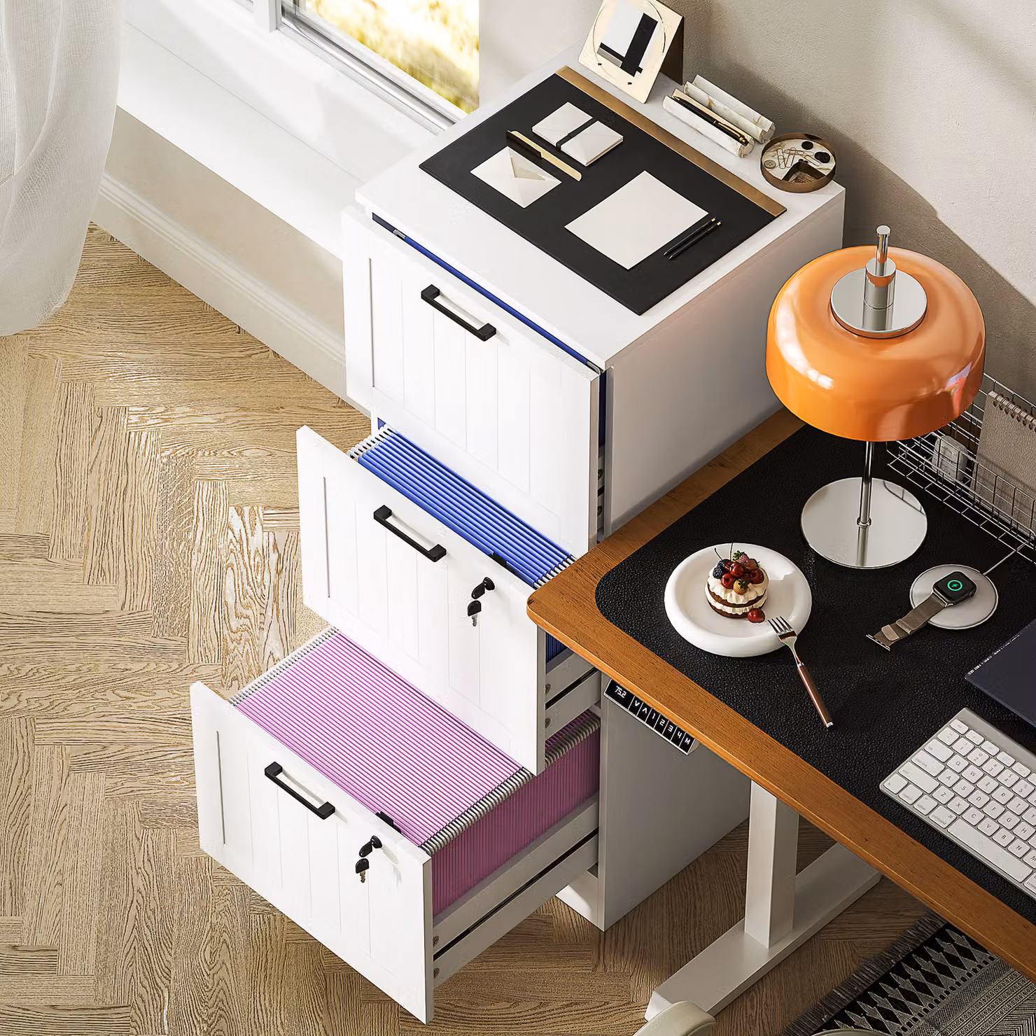 HOMCOM 3 Drawer Filing Cabinet with Lock and Adjustable Hanging Bars for A4 and Letter Size Files, White – 5