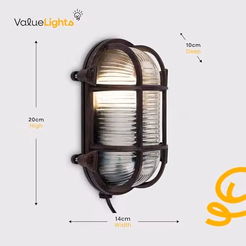 ValueLights Bow Nautical Oval Bulkhead IP64 Outdoor Garden Wall Light in Bronze and Rust Effect – 7