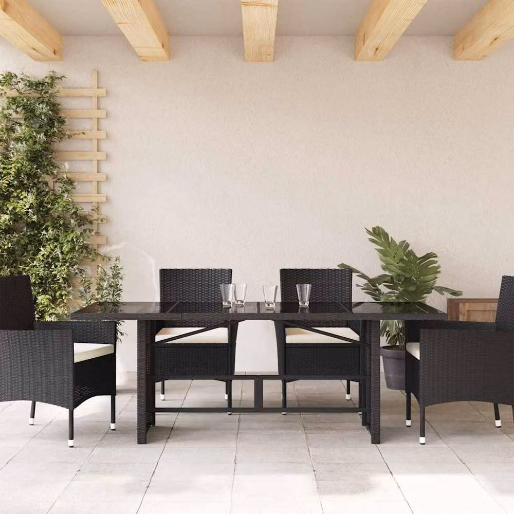 Berkfield Home Extendable Rectangular Garden Table with Glass Top in Black, W/D/H: 190 x 80 x 74 cm – 3