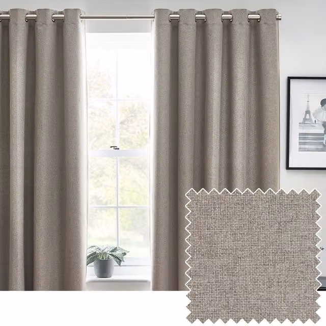 Furn Dawn Grey Blackout Eyelet Curtain Pair, Thermal Insulating, Width: 168 cm, Drop: 137 cm