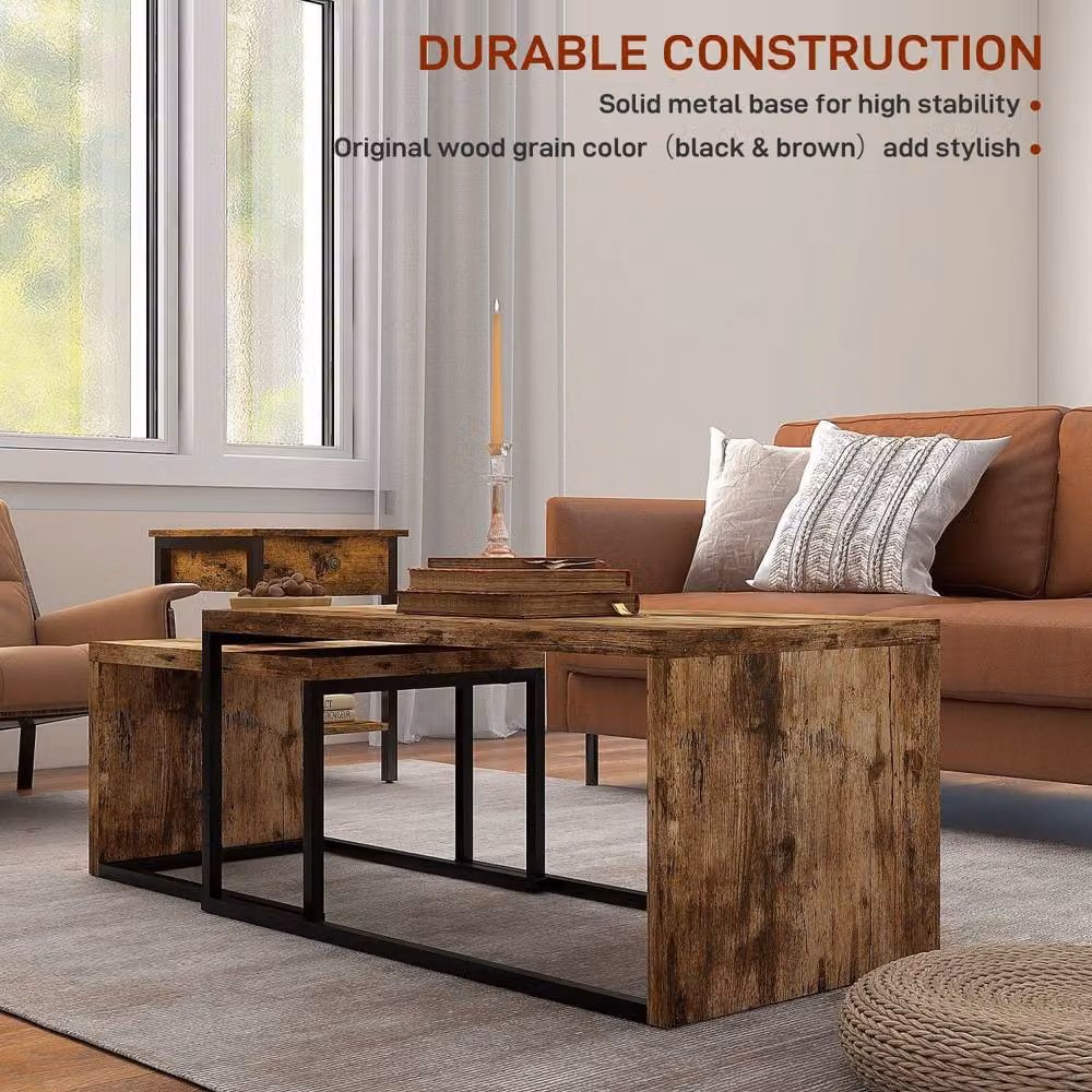 Wyld Haus Lirare Set of 2 Industrial Nesting Side Tables with Brown Metal Frames and Composite Tops – 3