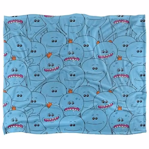Rick & Morty Meeseeks Crowd Silky Touch Super Soft Microfibre Throw Blanket, White, W: 152 cm, D: 127 cm