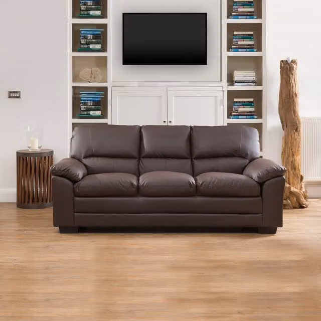 Artemis Home Genoa 3 Seat Sofabed in Brown with Synthetic Leather Upholstery and Pull Out Frame, W/D/H: 135 x 180 x 75 cm