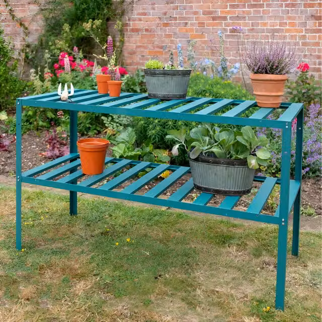 Lacewing 2 Tier Traditional Greenhouse Staging Bench Twin Pack in Green