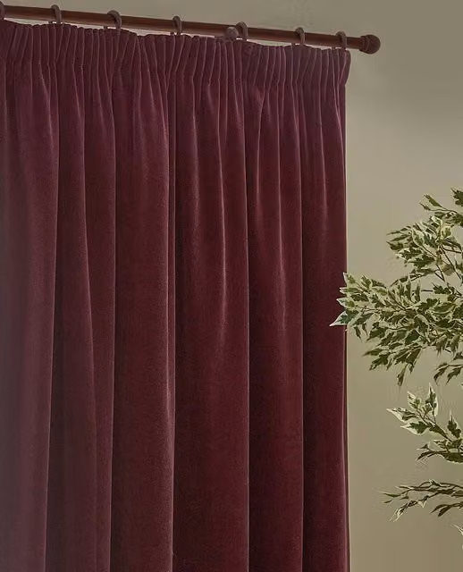 YARD Dark Burgundy Chenille Velvet Pencil Pleat Opaque Curtains H: 218 cm x W: 183 cm