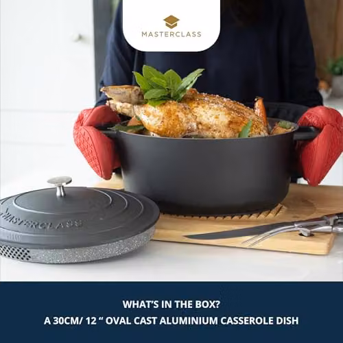 MasterClass Cast Aluminium Oval Casserole Dish with Self-Basting Lid, Black, 30cm, 6L – 2