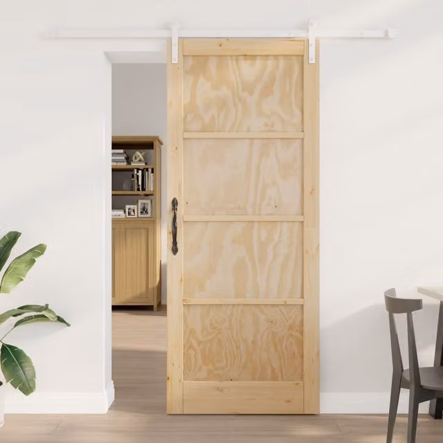 Berkfield Home Minimalist Solid Wood Pine Sliding Door with Hardware Set, Beige, W: 86 cm, H: 211 cm