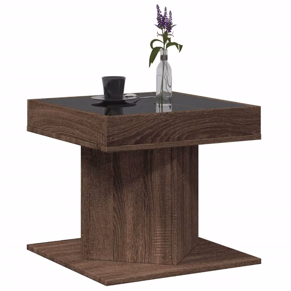 Berkfield Home Modern Square Coffee Table in Brown Oak with LED, W/D/H: 50 x 50 x 45 cm – 2