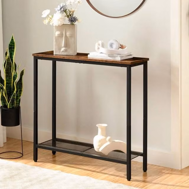 FORGEVIO Slim Console Table with Storage, Rustic Brown, W/D/H: 75 x 24 x 75 cm – 1