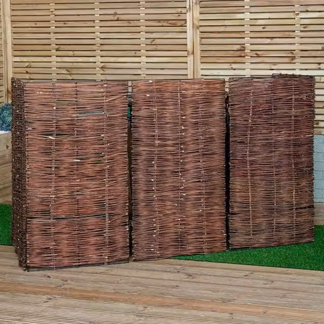 Samuel Alexander Triple Garden Patio Willow Wheelie Bin Screen Hideaway in Brown, W: 116 cm, H: 183 cm