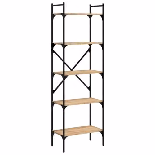 vidaXL 5-Tier Industrial Bookcase in Sonoma Oak, W: 56 cm, D: 31.5 cm, H: 174 cm