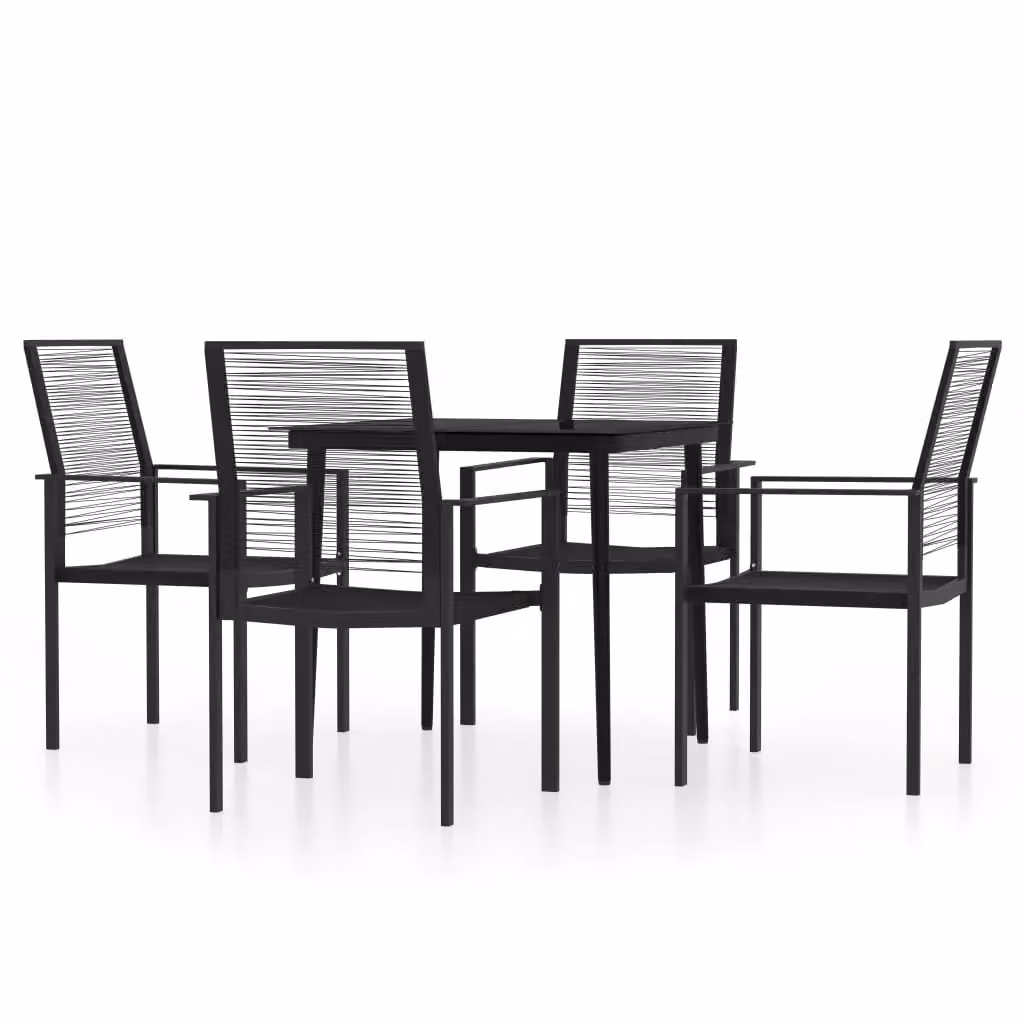 Berkfield Home 5 Piece Modern Garden Dining Set in Matt Black Metal and Rattan – 2
