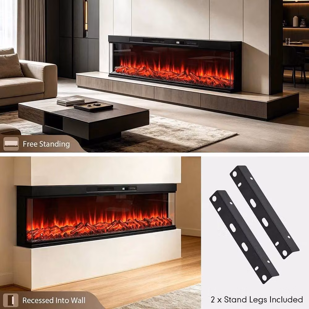 FORGEVIO Black 50 Electric Fireplace with 12 LED, W: 1000 cm, H: 52 cm, D: 52 cm – 4