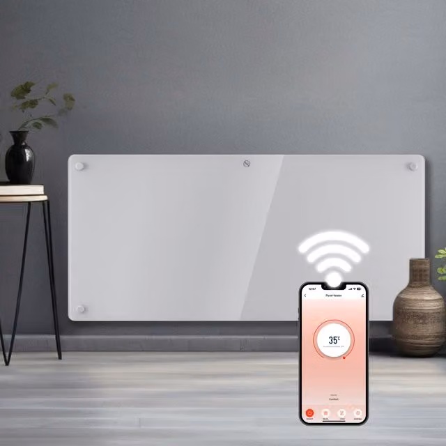 Futura White Glass Electric Radiator Heater with WiFi and App Control, W: 92.5 cm