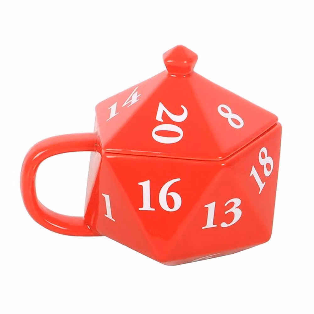Uniqueful Red Ceramic D20 Gaming Dice Shaped Mug with Lid, 550ml – 2