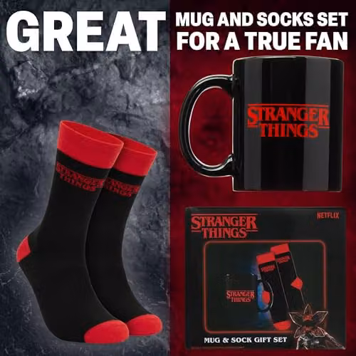 Get Trend Stranger Things Mug and Socks Set, Red and Black, 315ml – 2