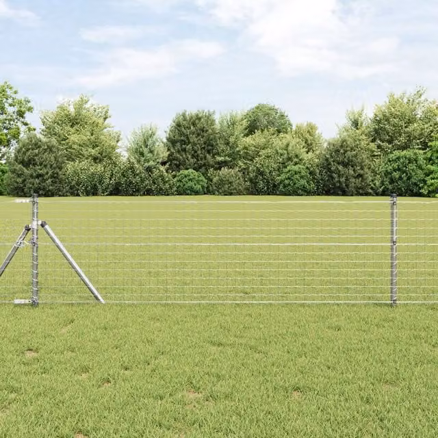 Berkfield Home Euro Fence with 7 Posts, Galvanised Steel, Silver/Grey, W: 10 m, H: 0.8 m – 1