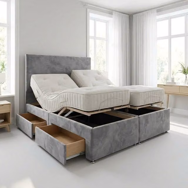 Soft Snooze Beds Heavy Duty Mobility Electric Adjustable Hybrid Bed with Headboard and Mattress, Grey, 180 cm