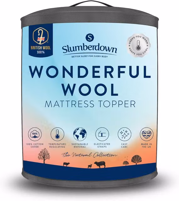 Slumberdown Wonderful Wool Mattress Topper, White, Double