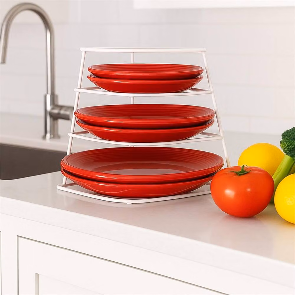 Nordara White 4 Tier Corner Plate Organiser Kitchen Plastic Rack – 2