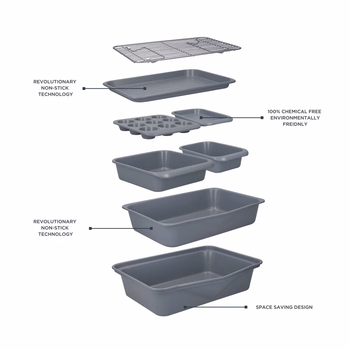 MasterClass Smart Ceramic Non-Stick Square Cake Tin, Grey, W: 23 cm – 6