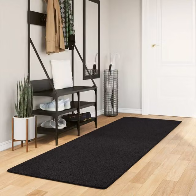 Berkfield Home HUARTE Black Short Pile Washable Rug, W: 80 cm, L: 250 cm