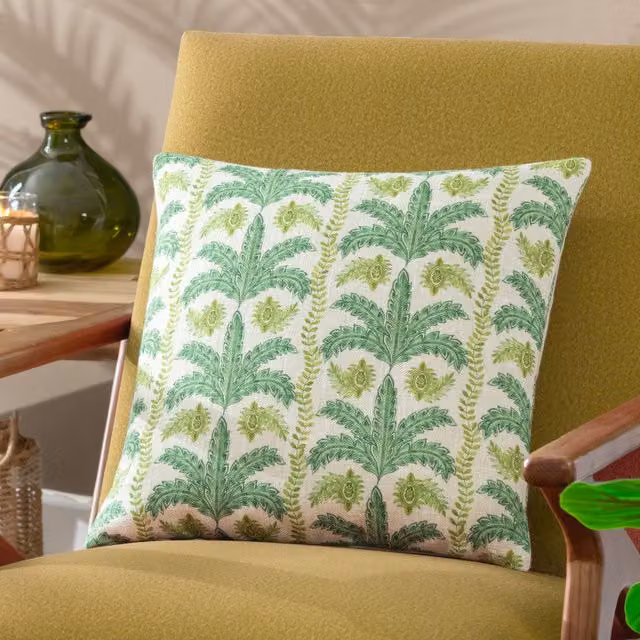 Wylder Tropics Patera Palm Tropical Floral Square Cushion in Green and Multicolour, W/D/H: 43 x 43 x 43 cm – 1