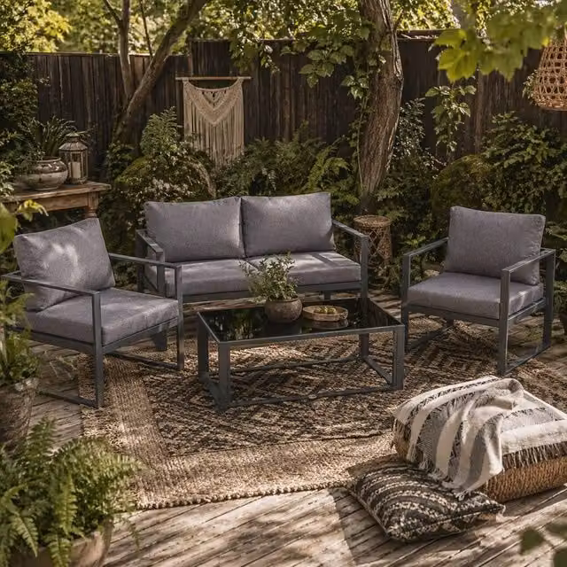 Wyld Haus Luro 4 Seater Grey Garden Sofa Set with One Two Seater and Two Armchairs – 1