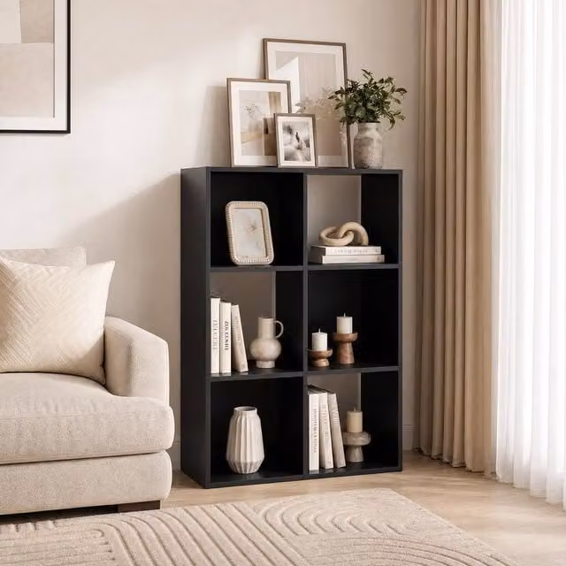 OHS Oslo 6 Cube Freestanding Storage Unit Bookcase in Matt Black – 1