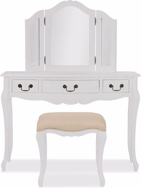 Juliette Dressing Table Set in White with Tri-fold Mirror
