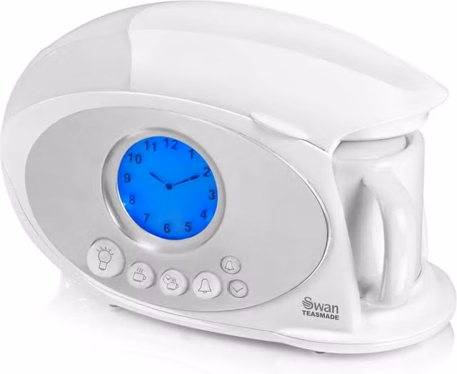 Swan White Tea Maker and Alarm Clock with Timer