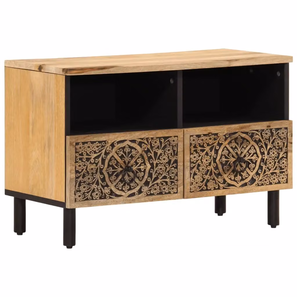 Berkfield Home Retro Solid Mango Wood TV Cabinet in Brown, W/D/H: 70 x 33 x 46 cm – 2