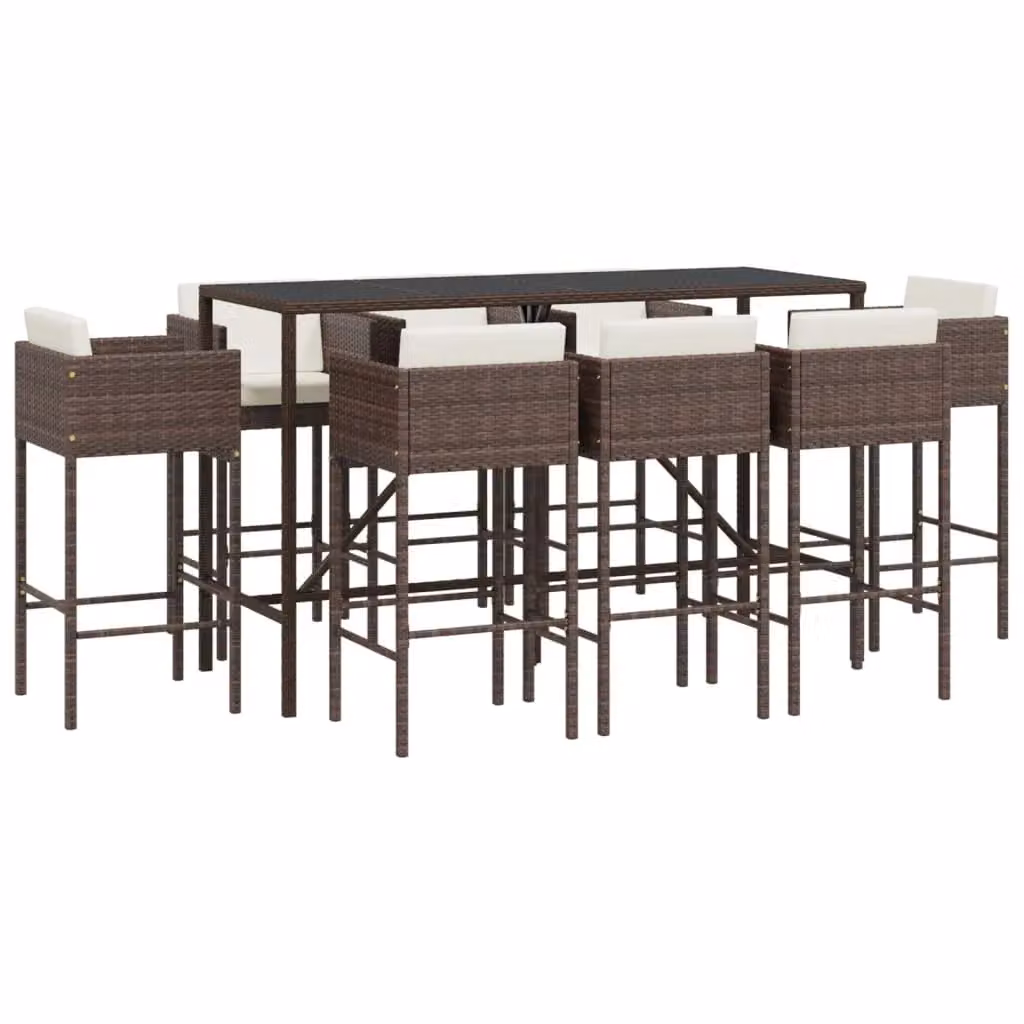 Berkfield Home 9 Piece Brown Poly Rattan Garden Bar Set with Cushions – 2