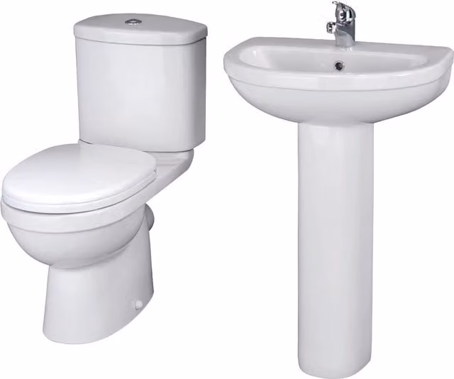 Balterley Vito Ceramic Toilet Suite with Soft-Close Seat and 550mm Basin Pedestal in White – 1