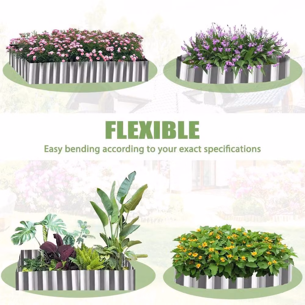 KORVIXA Galvanised Steel Flexible Lawn Edging Plant Border, Silver, H: 15 cm x L: 10 m – 5