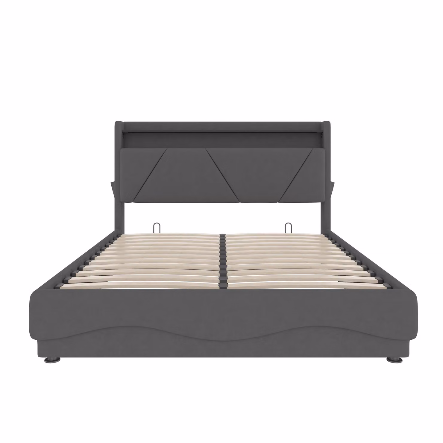 Aosom UK Upholstered Velvet Bed Frame with Under-Bed Storage, Wavy LED Lighting and USB Ports, Dark Grey, W: 143 cm, D: 211 cm, H: 115.5 cm – 2
