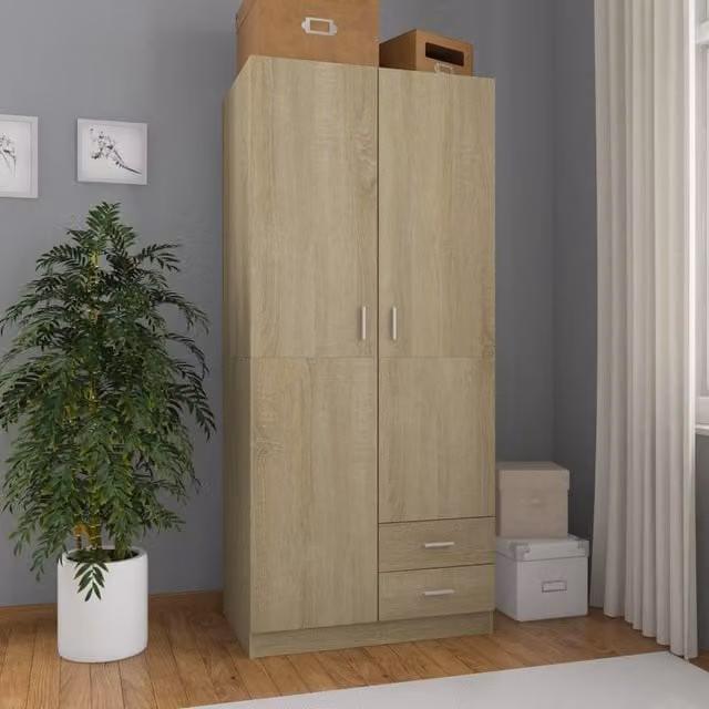 Berkfield Home Sonoma Oak Wardrobe in Brown, W/D/H: 80 x 52 x 180 cm