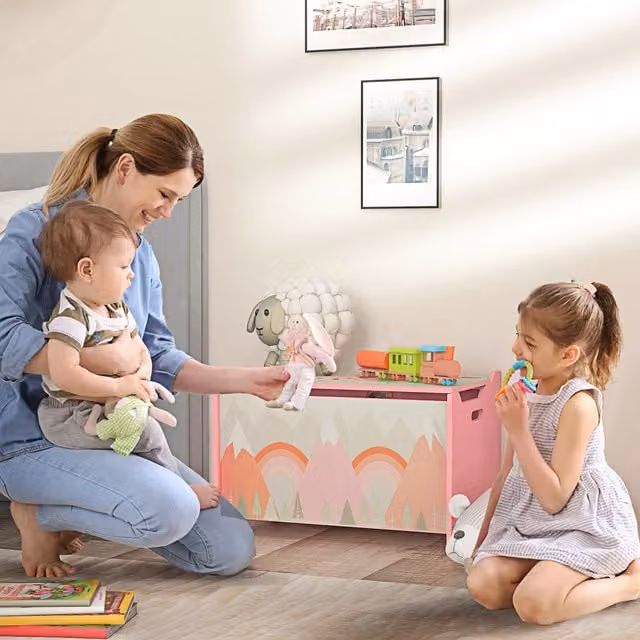 ZONEKIZ Toy Box for Kids with Soft Close Lid, Pink