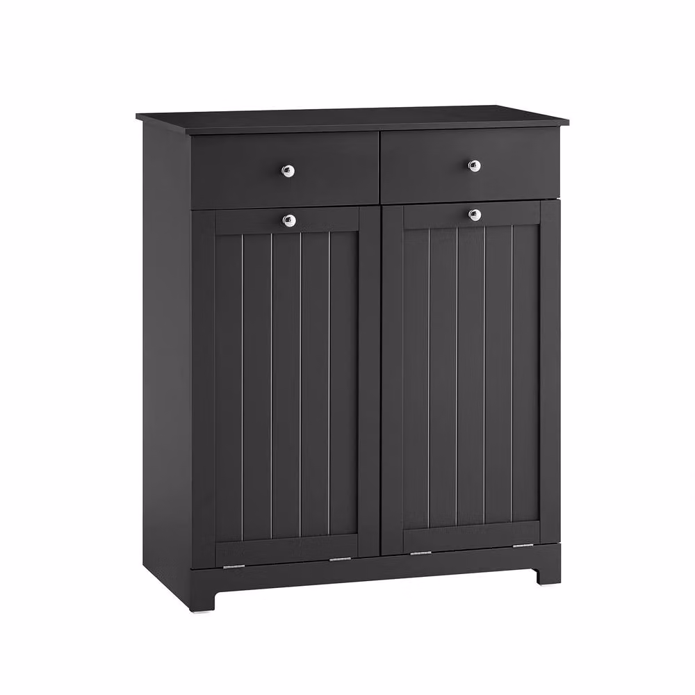 SoBuy Large Bathroom Storage Cabinet with 2 Drawers and 2 Baskets, Black, Height: 90 cm – 2