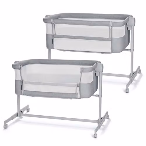 Kinderkraft Nestee UP 2 Co-Sleeping Cot in Grey with Birth Mattress and Height Adjustment