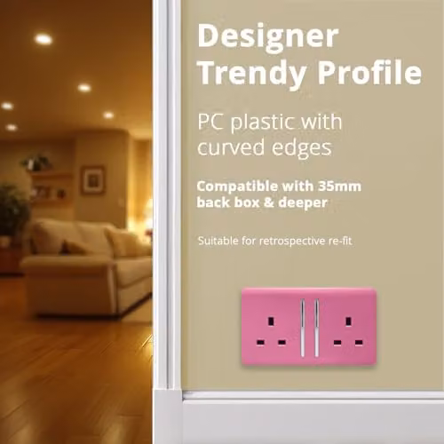 Trendi Switch 2 Gang 13 Amp Flush Wall Mounted Socket in Pink – 6